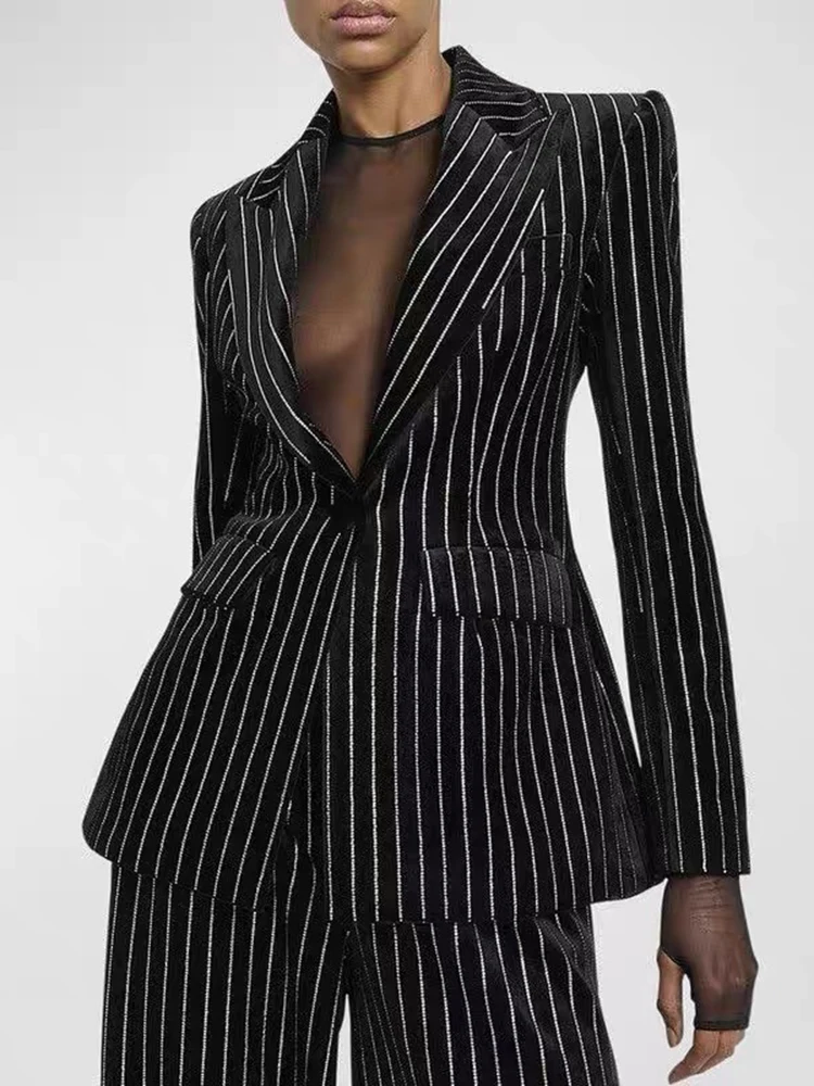 Premium sense full body hot diamond stripesnew coats and jackets fashion casual short women's jackets 2025 spring new