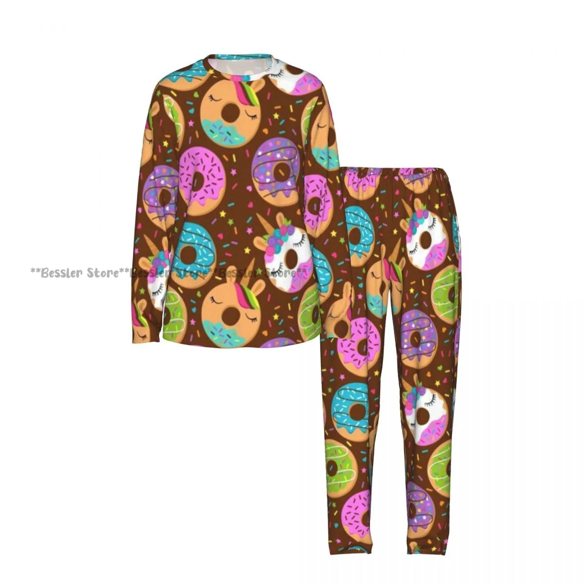 2 Piece Loungewear Women Pajama Sets Unicorn Donuts Soft Homewear Sleepwear Long Sleeve Nightwear