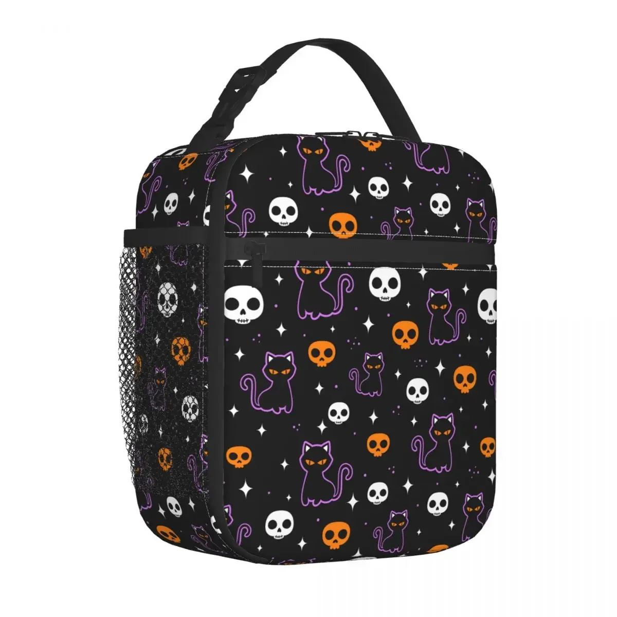 Halloween Insulated Lunch Bags Thermal Bag Reusable Skulls And Black Cat Leakproof Tote Lunch Box Men Women Beach Outdoor