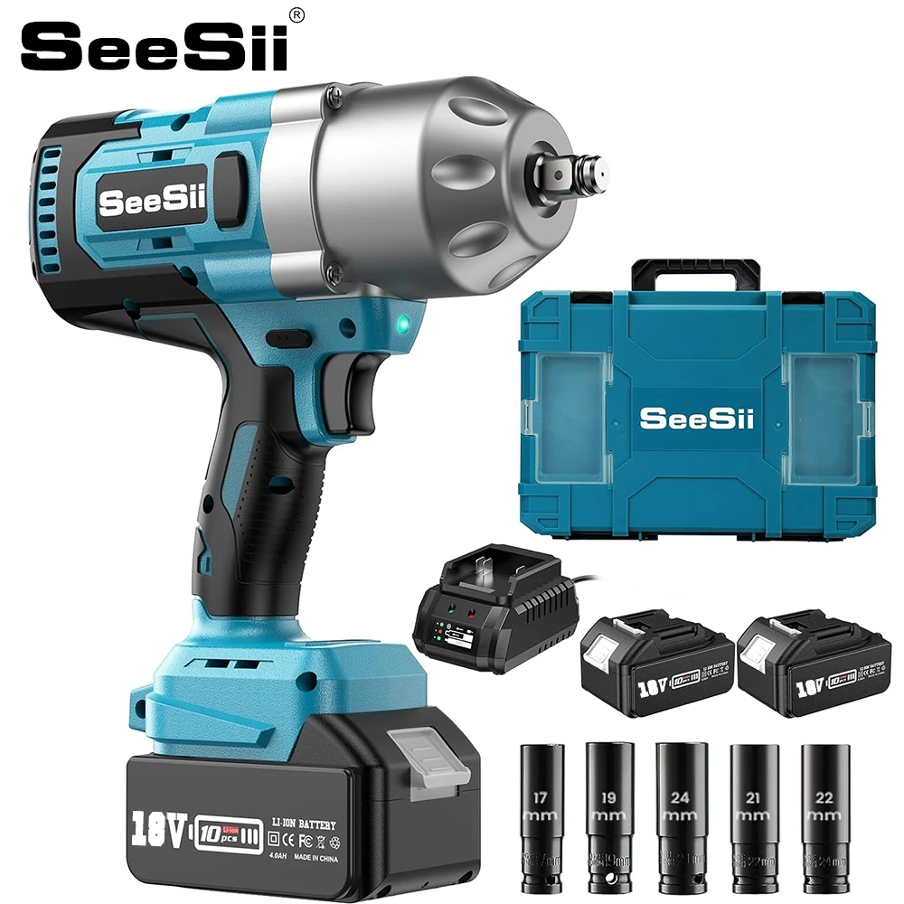 SEESII Brushless Impact Wrench 1300Nm 1/2 inch Cordless Electric Wrench Car Tires Repair Tools For Makita 18V Battery Home DIY