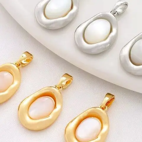 

14-каратное золото, инкрустированное белым перламутром, кулон неправильной формы, клейкая оболочка, ожерелье «сделай сам», подвесной аксессуар