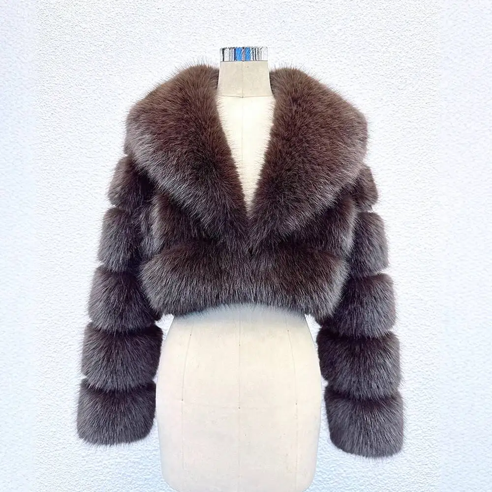الشتاء النساء أزياء فو الفراء معطف كبير الفراء طوق الخريف قصيرة تقليد الثعلب الفراء رقيق سترة عالية الجودة السيدات فروي معاطف