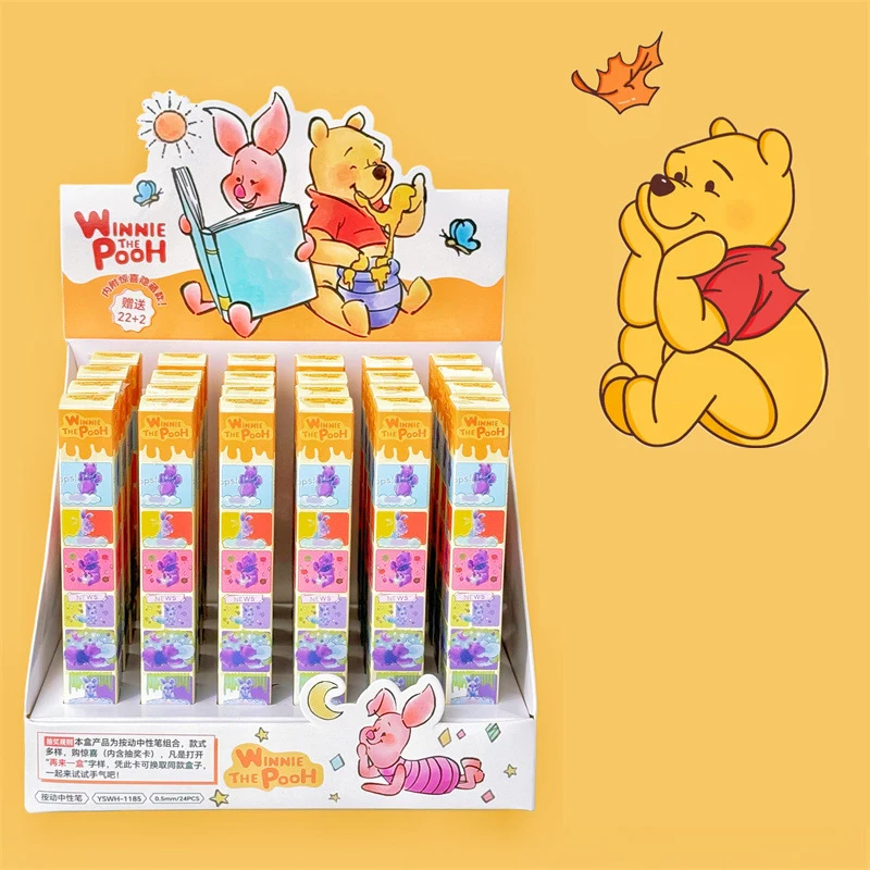 

24 pcs/lot Disney Kawaii Bear Press Gel Pen Cute 0.5mm Black Ink Neutral Pens Promotional Gift Office School Supplies