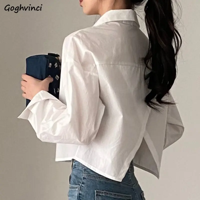 Irregular Shirts for Women Back Slit Solid Long Sleeve Preppy Korean Style Camisas Ropa Mujer Crop Tops Cute Y2k Clothes Elegant