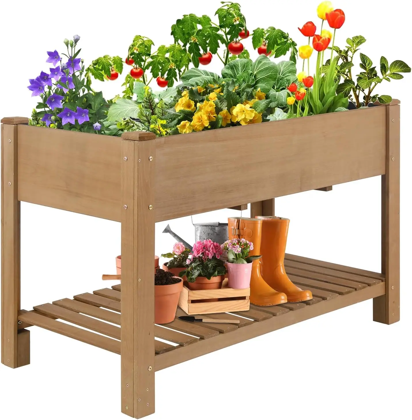 

Petscosset 46.65''L Raised Garden Bed Wooden Elevated Planter Box with Legs, Shelf
