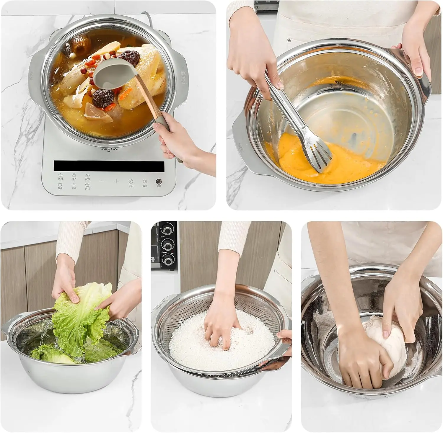 กระชอนพรุนสแตนเลส 304 พร้อมที่จับ, เครื่องล้างข้าวกรองพรุน