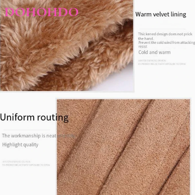 Guanti invernali da donna in pelle scamosciata e touch screen caldo e freddo imbottito in velluto Guanti neri Guanti da moto carini antiscivolo per equitazione all'aperto