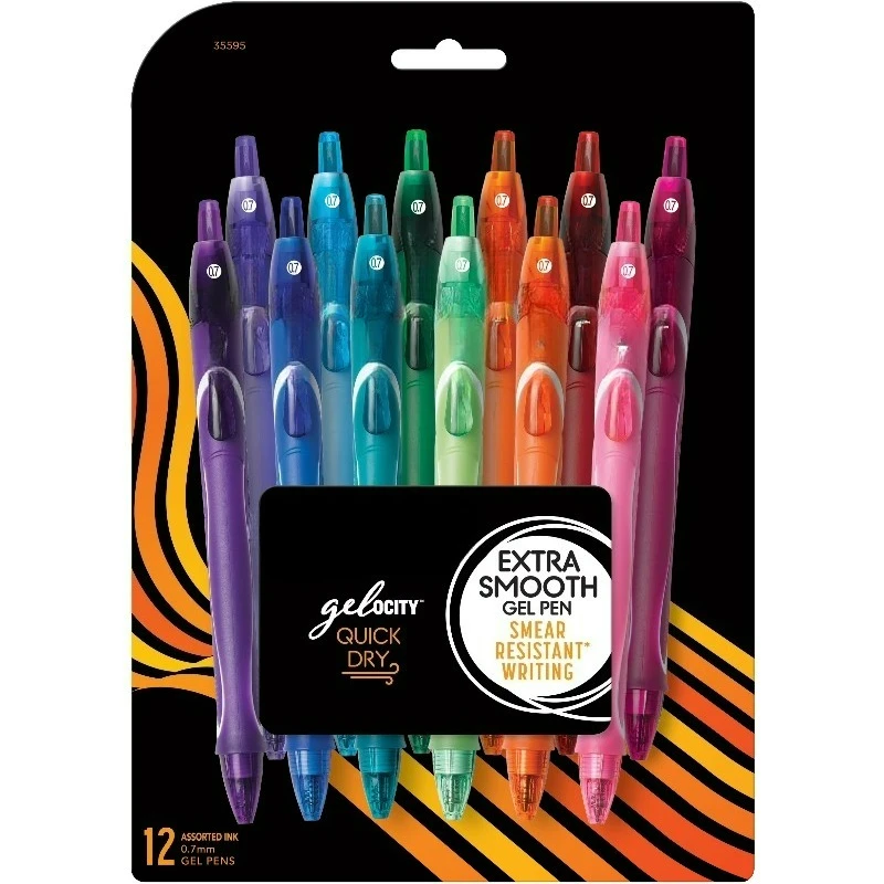 

Gel Pen, Medium Point, 0.7 mm, Assorted Ink, 12 Count