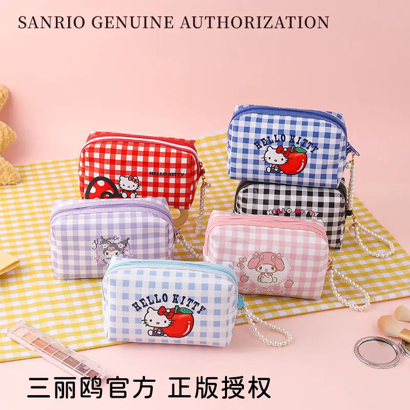 

Sanrio мультфильм корейская версия свежая мелодия косметичка милая портативная клетчатая модная большая вместительная настольная сумка для хранения для девочек
