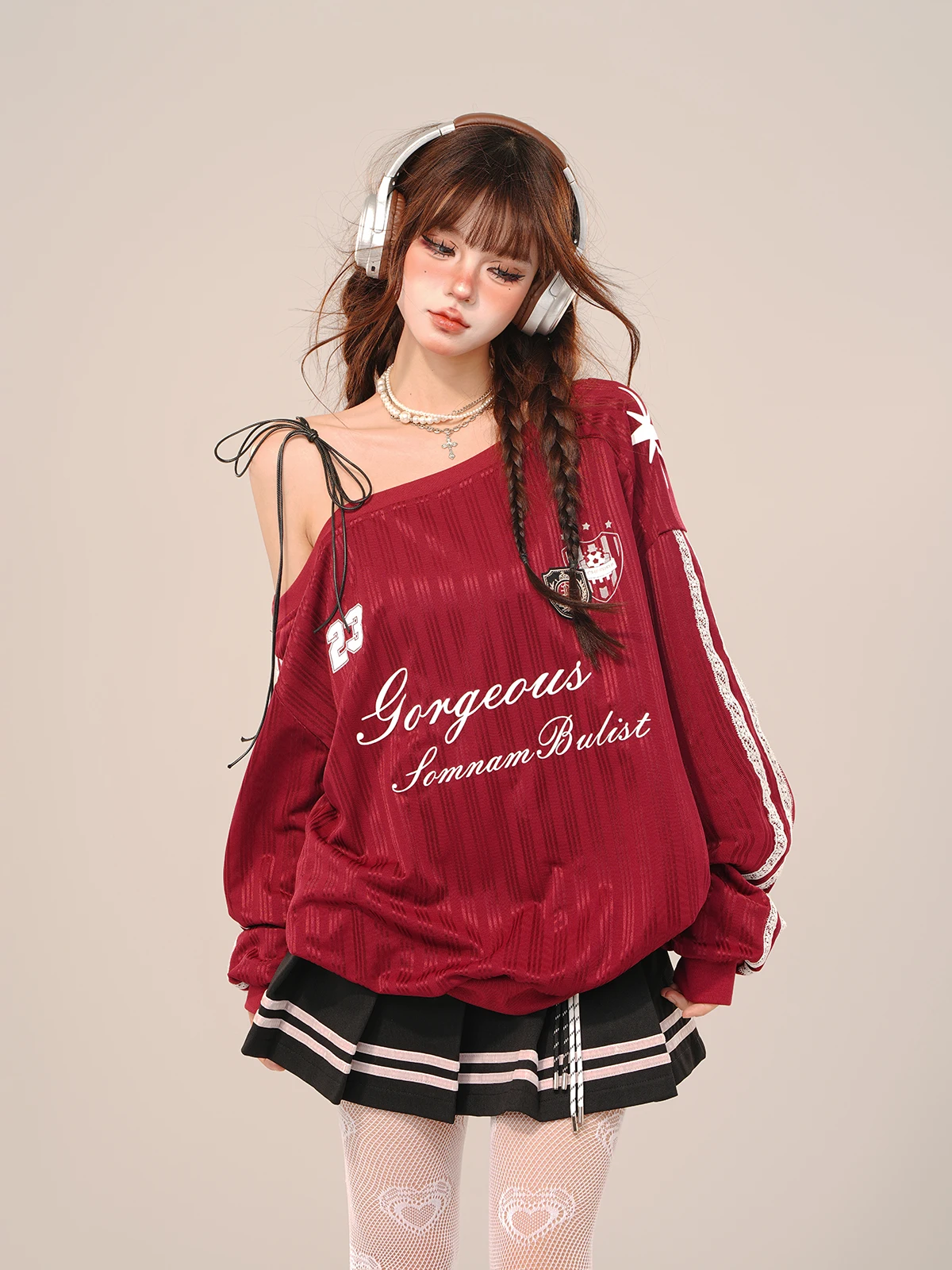 High Quality Hot Selling Wholesale Sloping Shoulder Hoodie Women's Wide Truffle Shoulder Lace Camisole Top Graphic T Shirts Y2k
