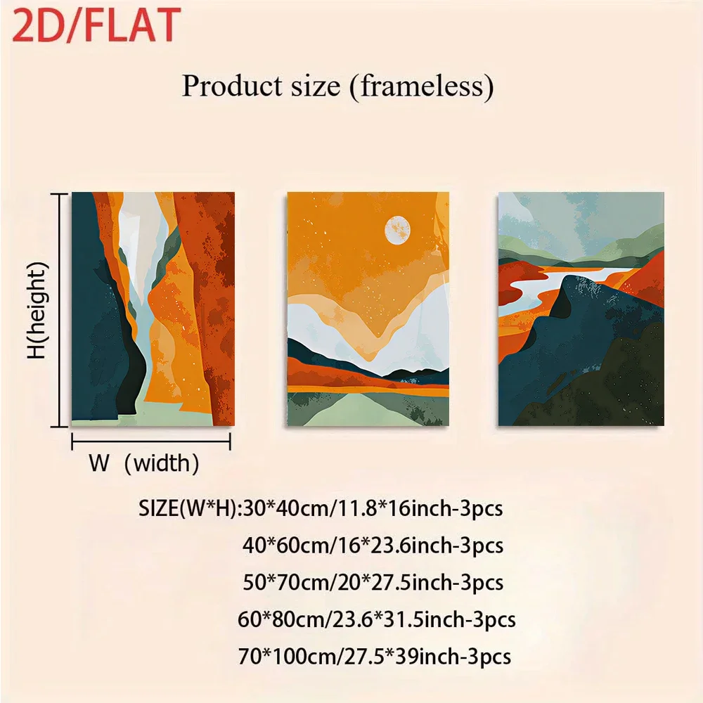 Multiple sizes 3pcs frameless Canvas PaintingOne set of abstract triptych frameless landscape paintings, Nordic minimalist decor