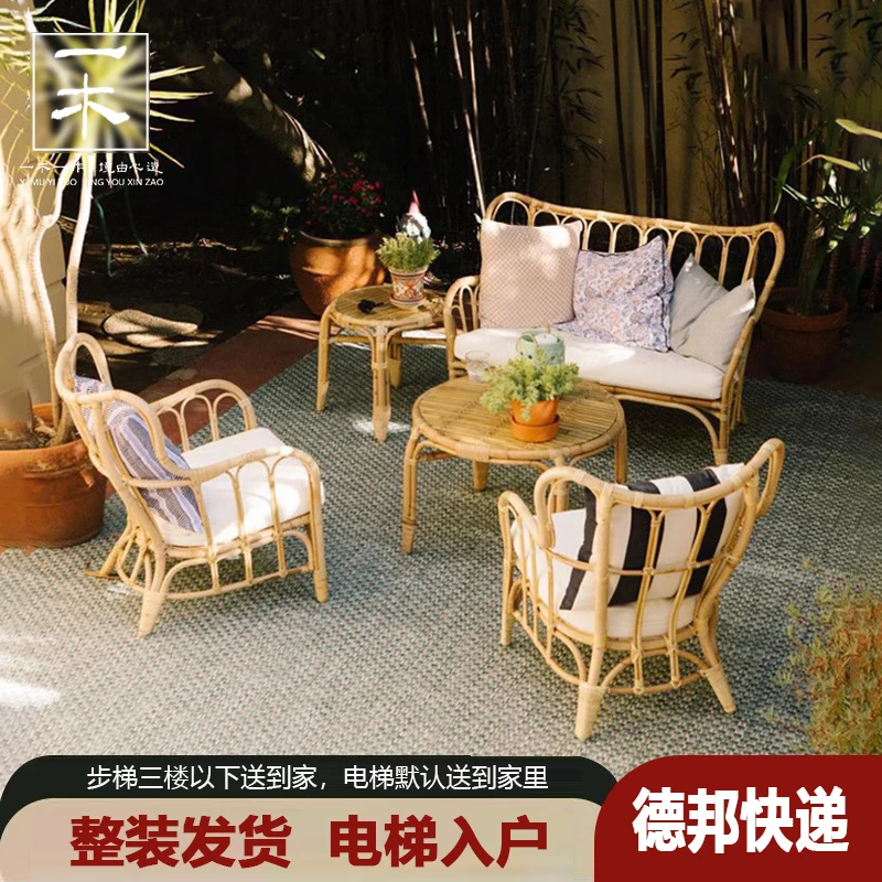 

Indonesian outdoor rattan sofa chair B & B balcony ins rattan chair furniture single and double combination garden courtyard