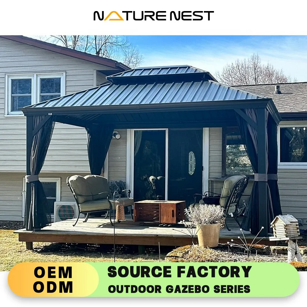 

Hardtop Gazebo Courtyard 10' X 13' Aluminum Permanent Gazebo With Galvanized Steel Double Roof For Patio Lawn And Garden gazebo