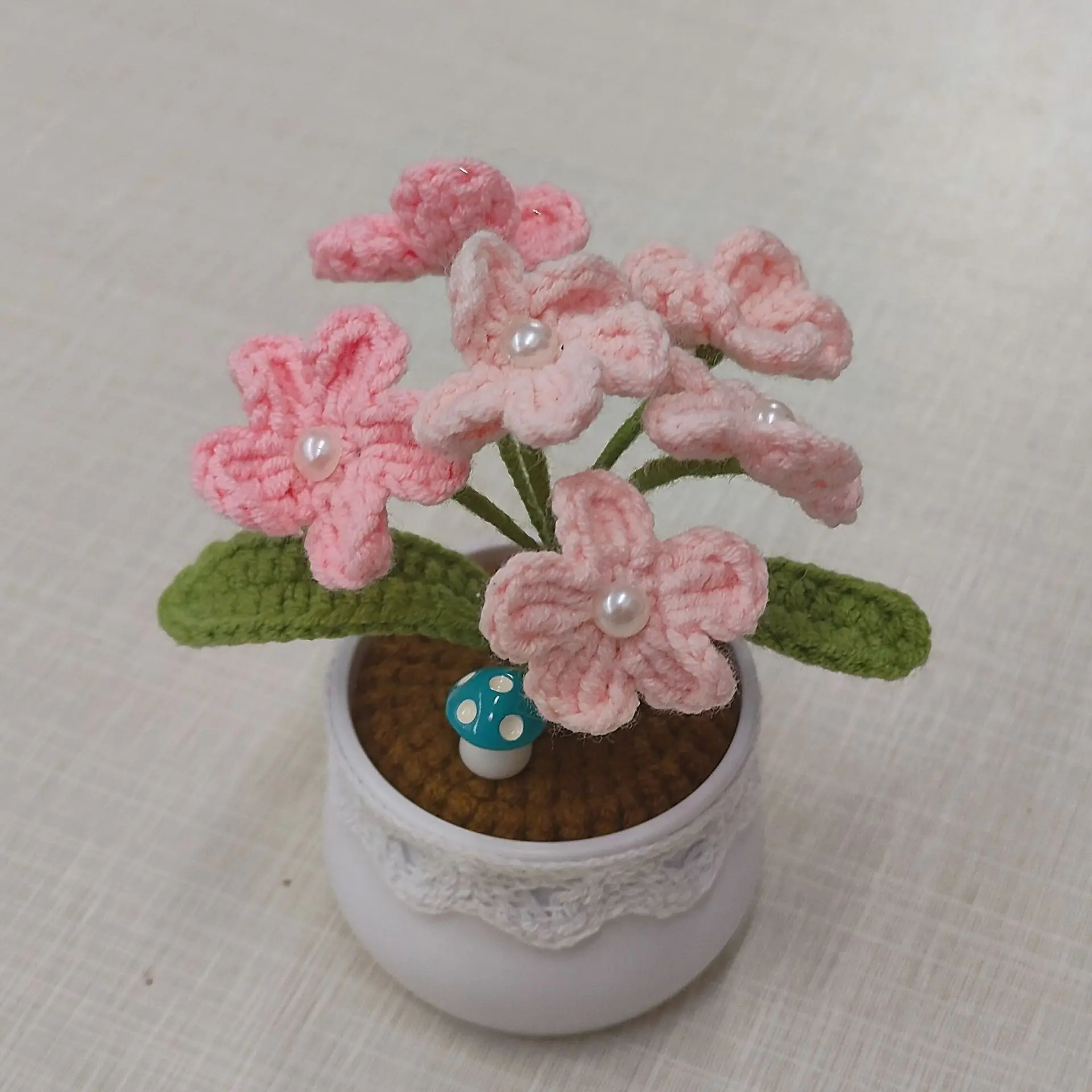 Handgefertigte gewebte Blumentöpfe, kreative künstliche Blumen, gestrickte Blumen, Dekoration für Schreibtisch und Bücherregal, schönes Geschenk – Detail 2