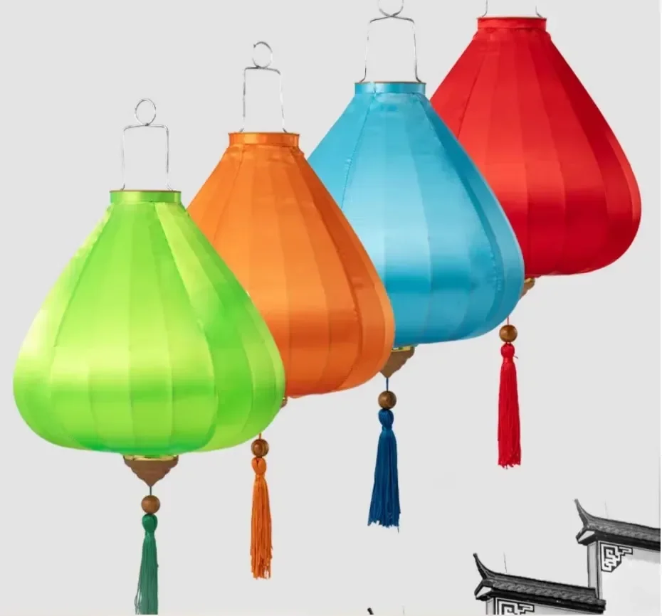 12/14 Inch Chinese Hanging Lantern Outdoor Solid Color Waterproof Cloth Lantern Performance Party Festival Lantern Decoration