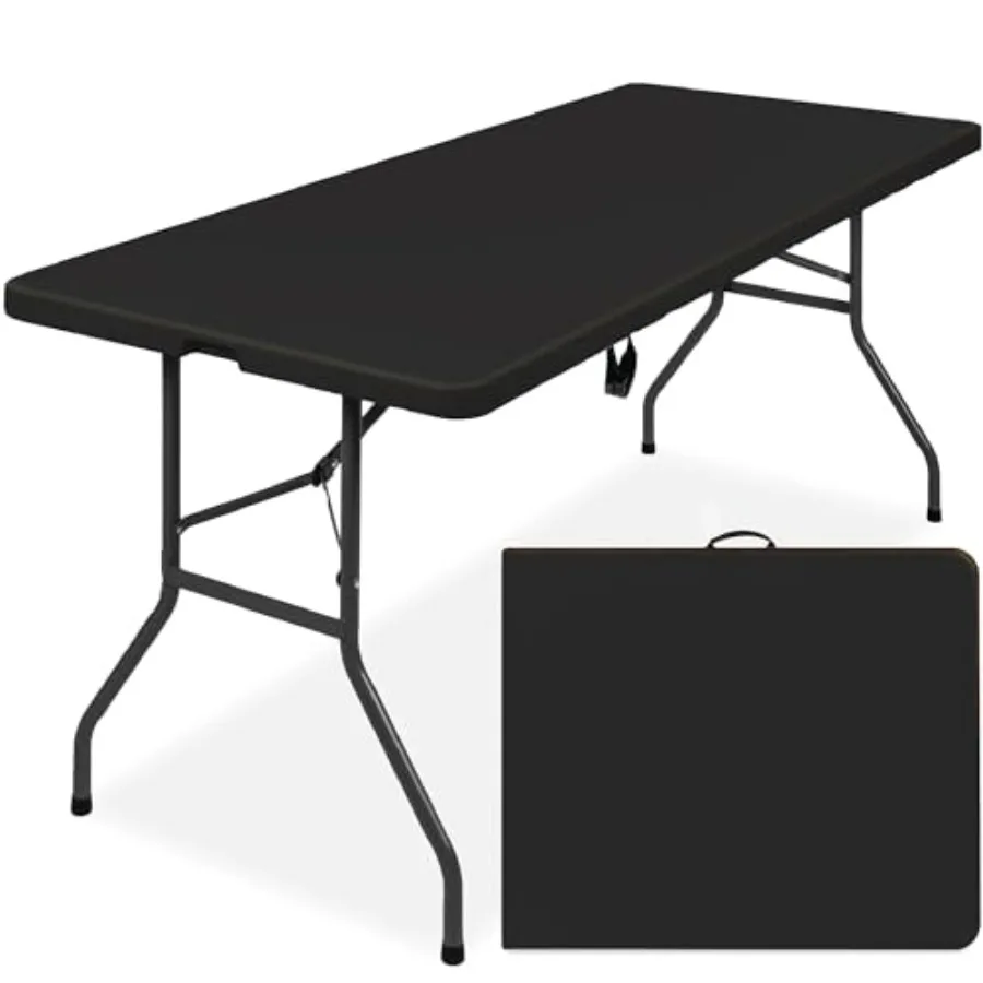 

6ft Plastic Folding Table for Indoor Outdoor Use, Heavy Duty Portable with Handle and Lock, Black for Picnic Party Camping