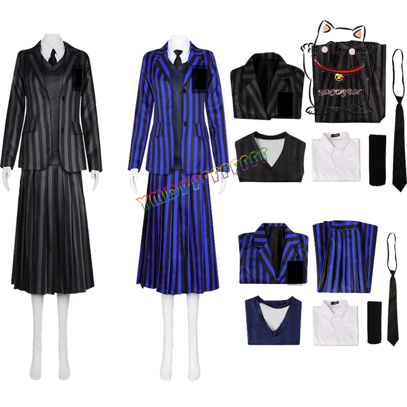 

Anime COSPLAY school uniform suit gray blue jacket vest shirt dress tie socks Halloween outfit