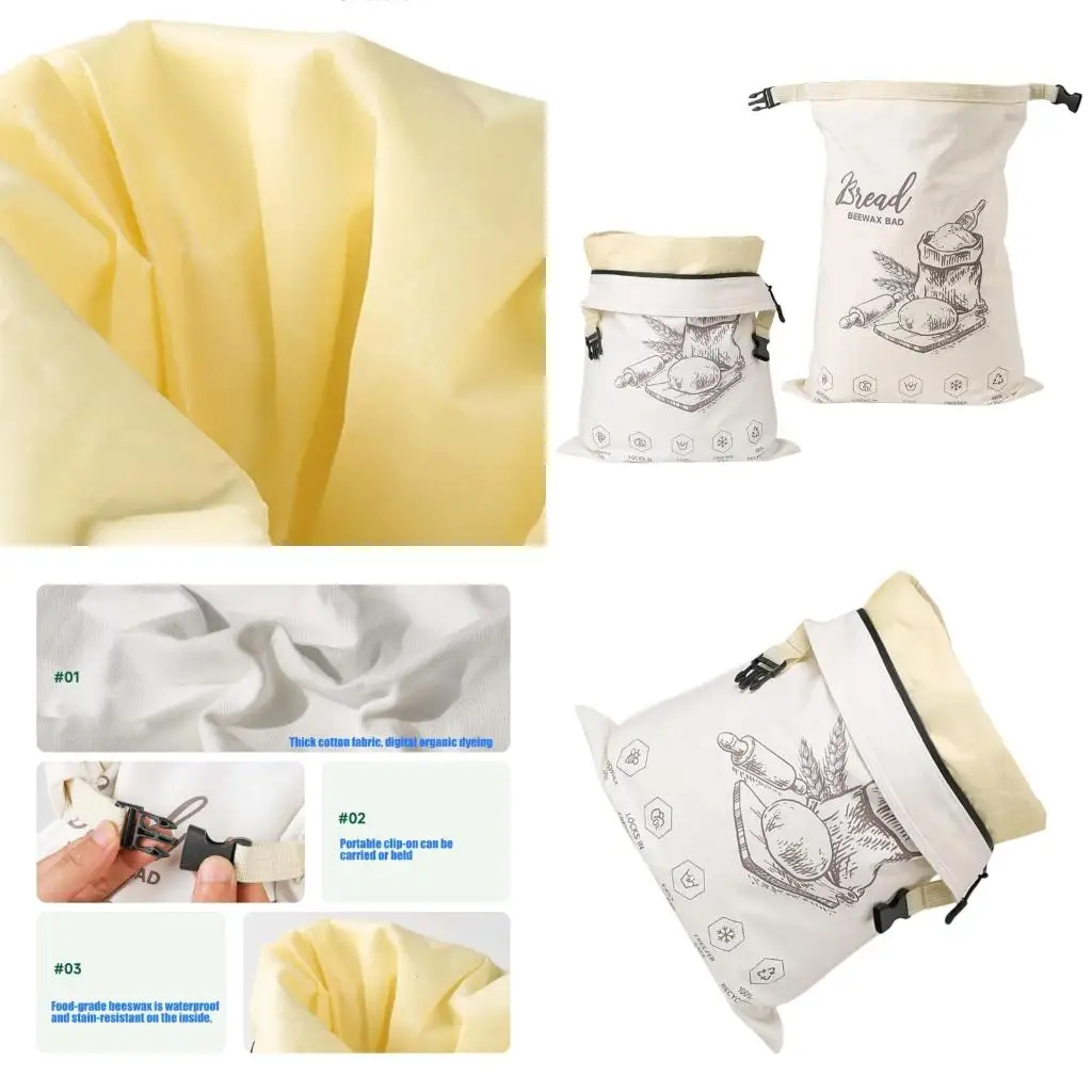 Natural Cotton Bees Wax Bread Bag Storage Solution For Sourdough Baked Goods high quality
