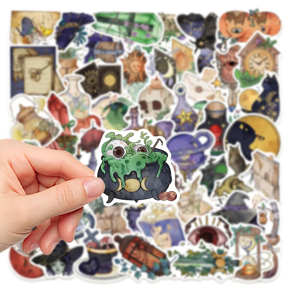 

50PCS Cartoon Watercolor Style Witch Graffiti Sticker Waterproof Decorative Notebook Skateboard Luggage Toys Gifts Stickers