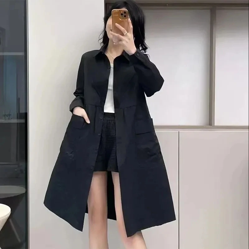 2023 New Female Spring and Autumn High End Trench Women's Mid Length Korean Loose Fashion Popular British Style Versatile Coat