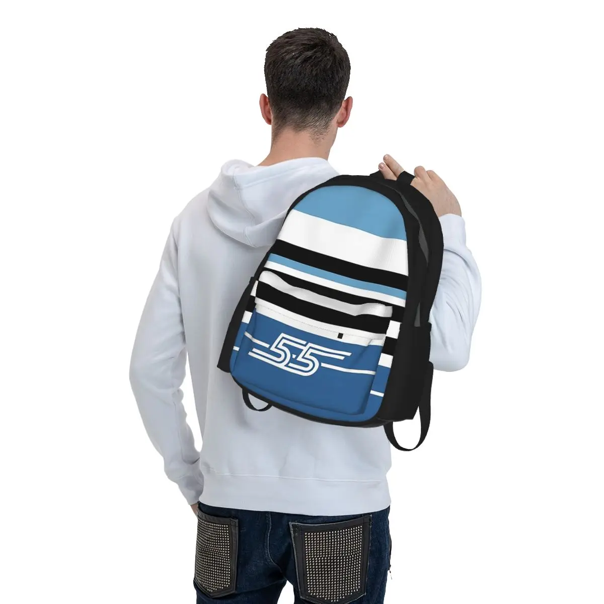 Carlos Sainz 55 Stripe Motif Racing Color Blocks F1 Driver Backpack BookBag Kids School Bag Laptop Shoulder Bags for Men Women