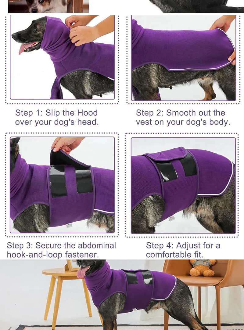 Bestseller Beruhigungs-Jacke für Hunde, Angst-Linderungsweste nach dem Kastrations- bzw. Neutungsprozess, Multifunktionale Kopfbedeckung für Kleine und Mittelgroße Hunde – Detail 4