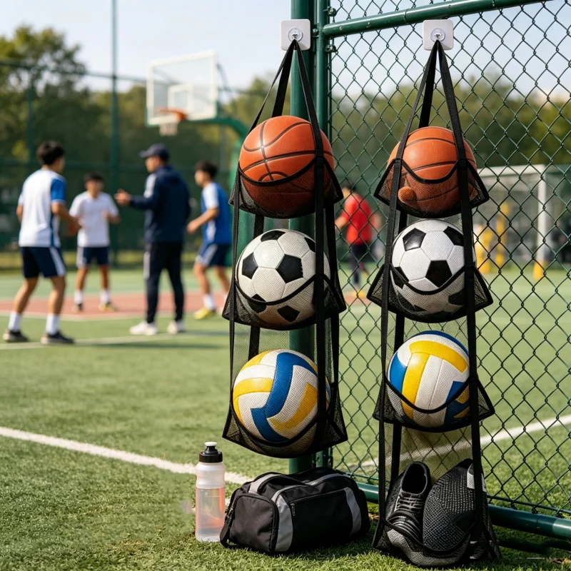 Team Train Balls Gear Mesh Storage Bag Sports Ball Toys Shoes Helmet Hat Organizer Vertical Wall-mounted Home Door Hanging Bag