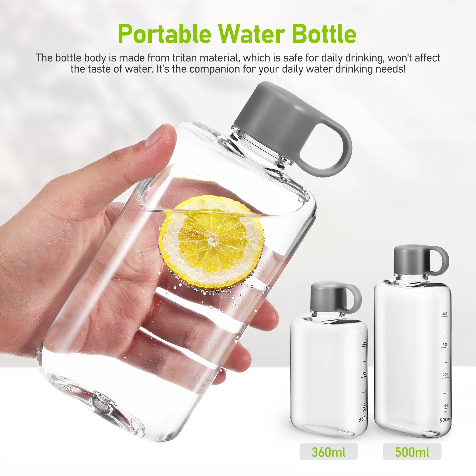 2 Pcs Small and Fresh Memorandum Portable Flat Kettle Travel Fitness Water Bottle Flask Purse Bottles Plastic Pot Tritan