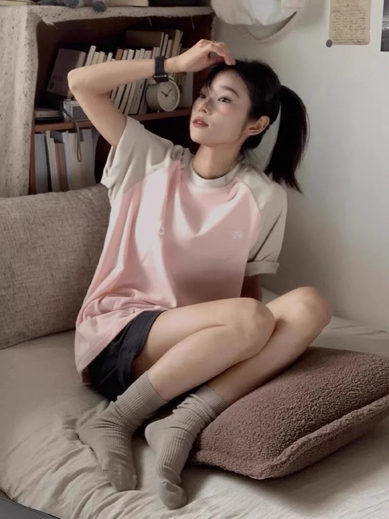 

Pure Cotton oulder Insert ort Sve T-irt Women Summer Slim Fit Spicy Girl Design Sensation Small Color Colion Top