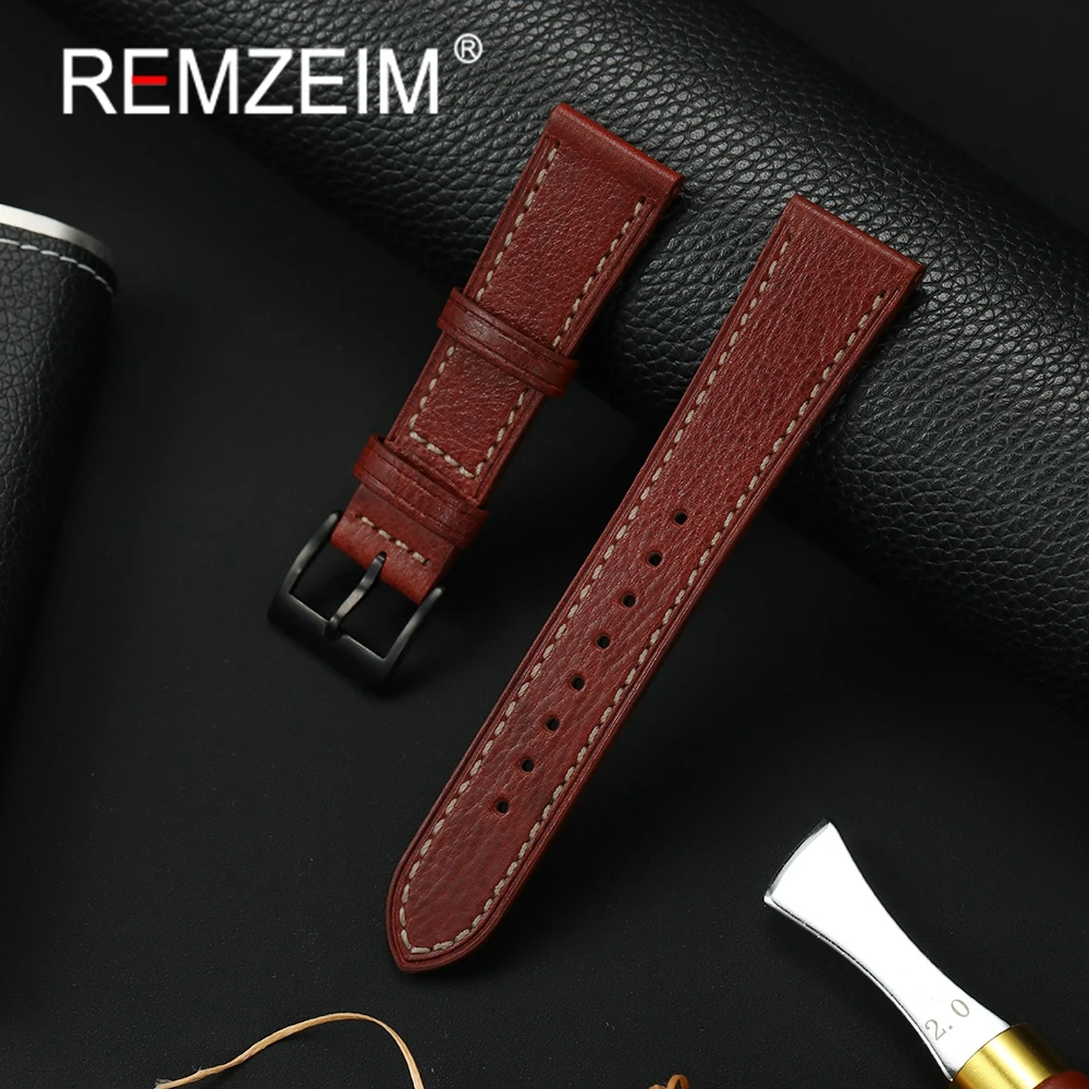Uhrenarmband aus pflanzlich gegerbtem Leder, 18 mm, 20 mm, 22 mm, Vintage-Armbanduhrenarmbänder, Schwarz, Rot, Ersatzarmband