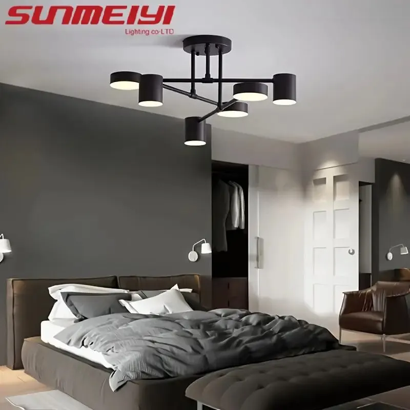 Nordic LED Chandelier Multi Heads Rotatable Iron Indoor Lighting For Living Room Bedroom Study Dining Room Hotel Lobby Luminaire