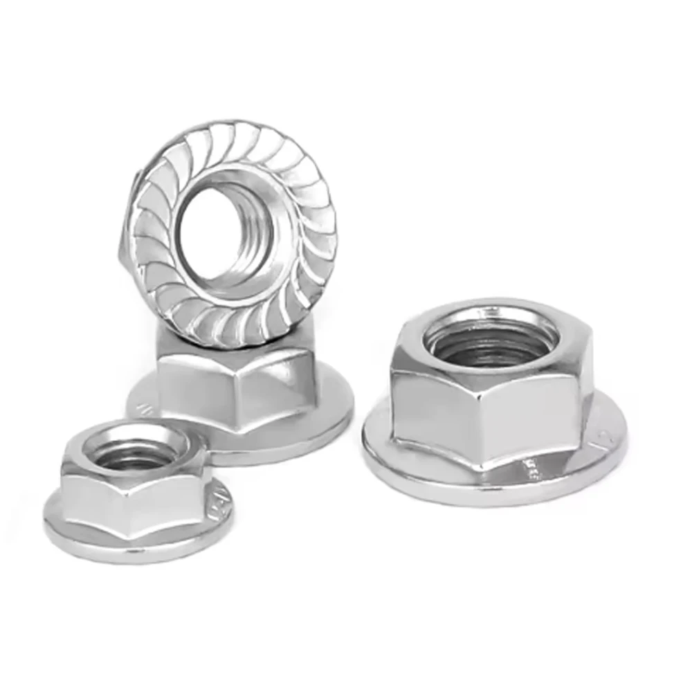 10/25pcs Flange Nuts, M3 M4 M5 M6 M8 M10 M12 Serrated Hex Flange Lock Nuts, 304 Stainless Steel, Plain Finish image 4