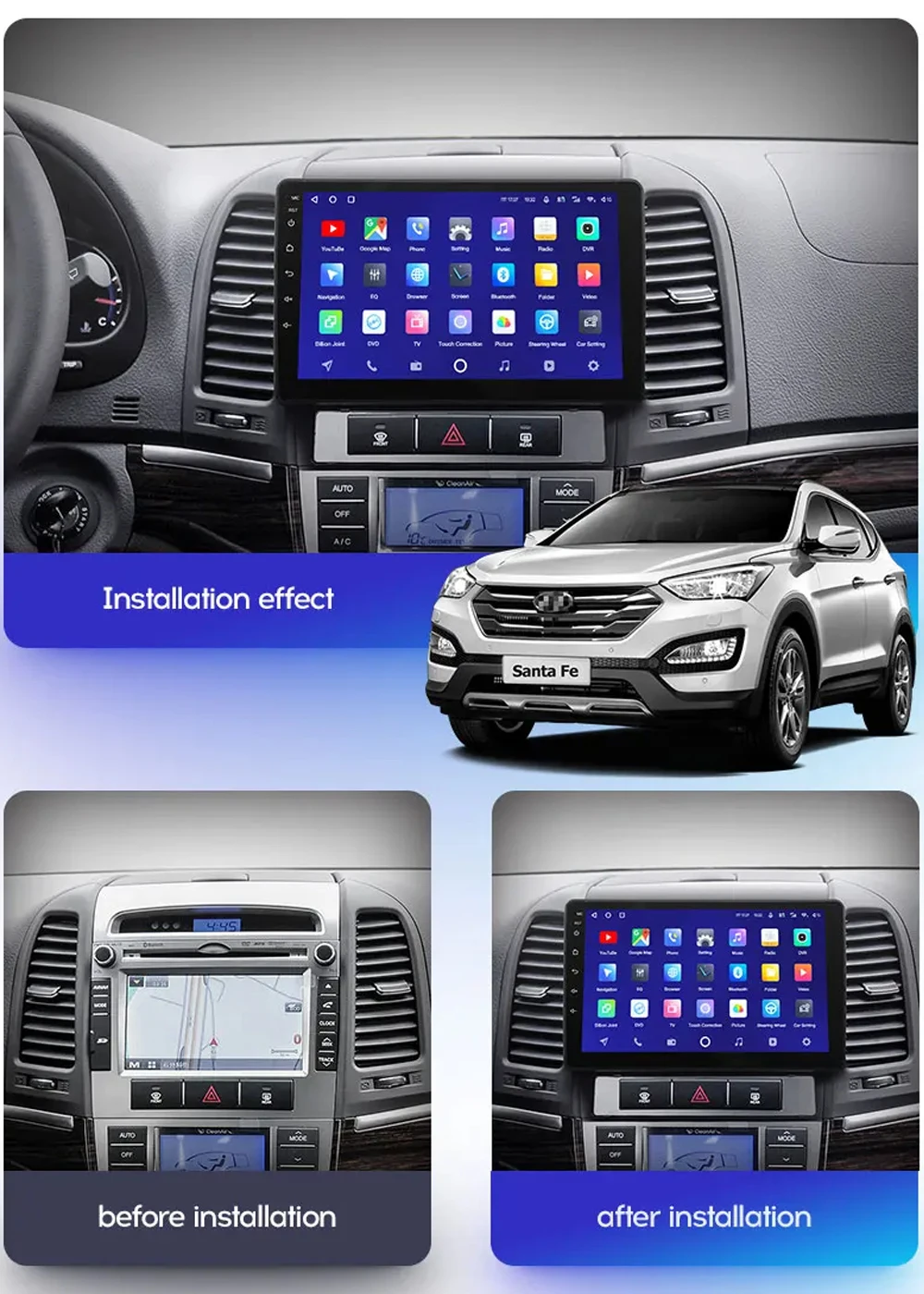 Android 14 For Hyundai Santa Fe 2 2006-2012 2K QLED Android Car Radio Multimedia Video Player AI Voice CarPlay Head Unit Stereo