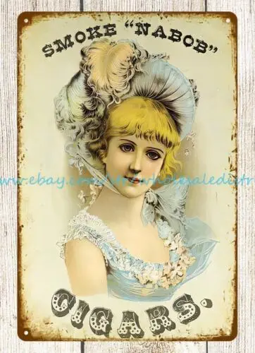 Smoke Nabob Cigars Victorian Lady metal tin sign room den inspirational wall art