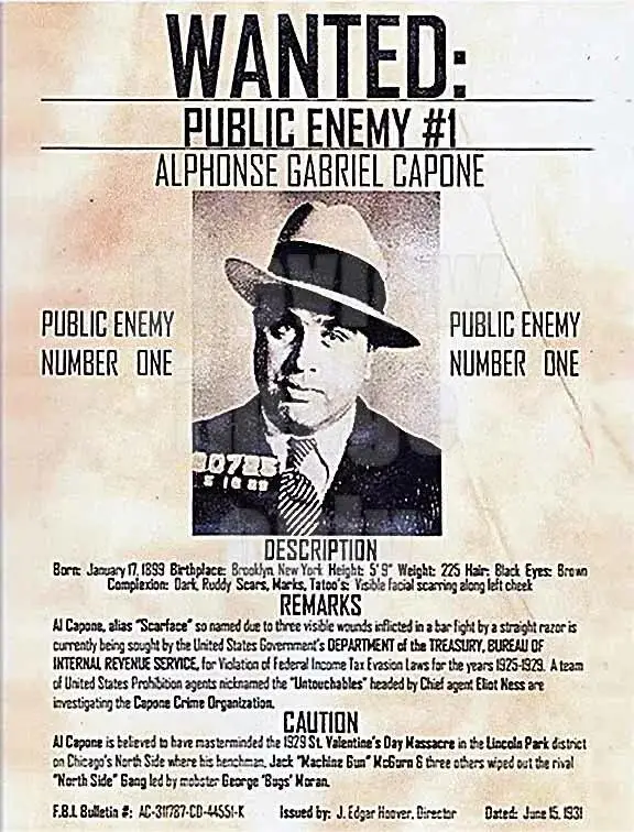 AL CAPONE PHOTO SCARFACE WANTED POSTER ORIGINAL 1931 MOB GANG Wall Art SILK POSTER Decorative Painting Wall Painting