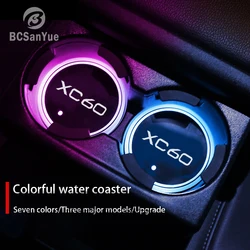 Luminous LED Car Water Cup Holder Coaster for Volvo XC60 Colorful Changing USB Charging Practical Energr Saving Anti Slip Mat