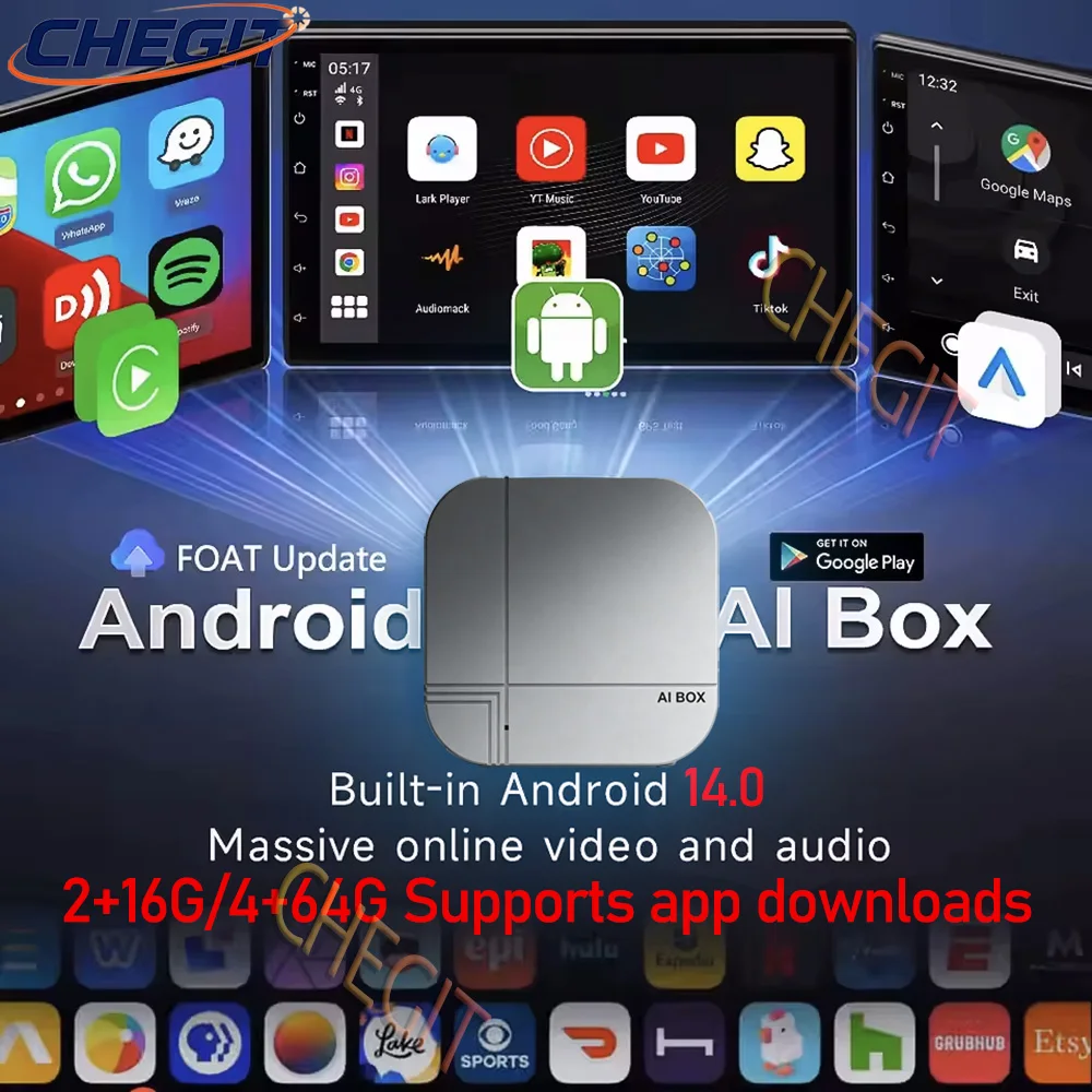

2026 Smart Ai Box Android14 Android Auto Wireless Carplay Adapter 4+64G 2+16G Car Multimedia Player TV box for YouTube Netflix