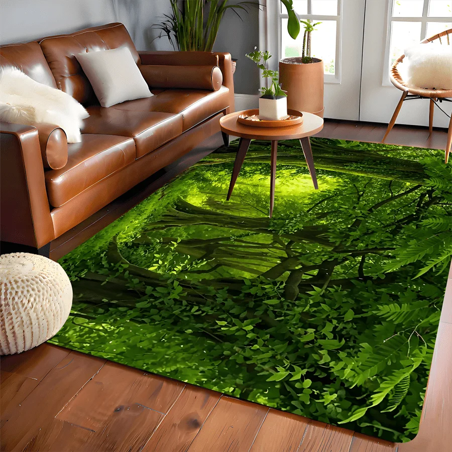 2D‑Printed Silent Forest Pattern Rug, Decor for Living Room, Office, Bathroom, Gatherings, Indoor‑Outdoor Parties