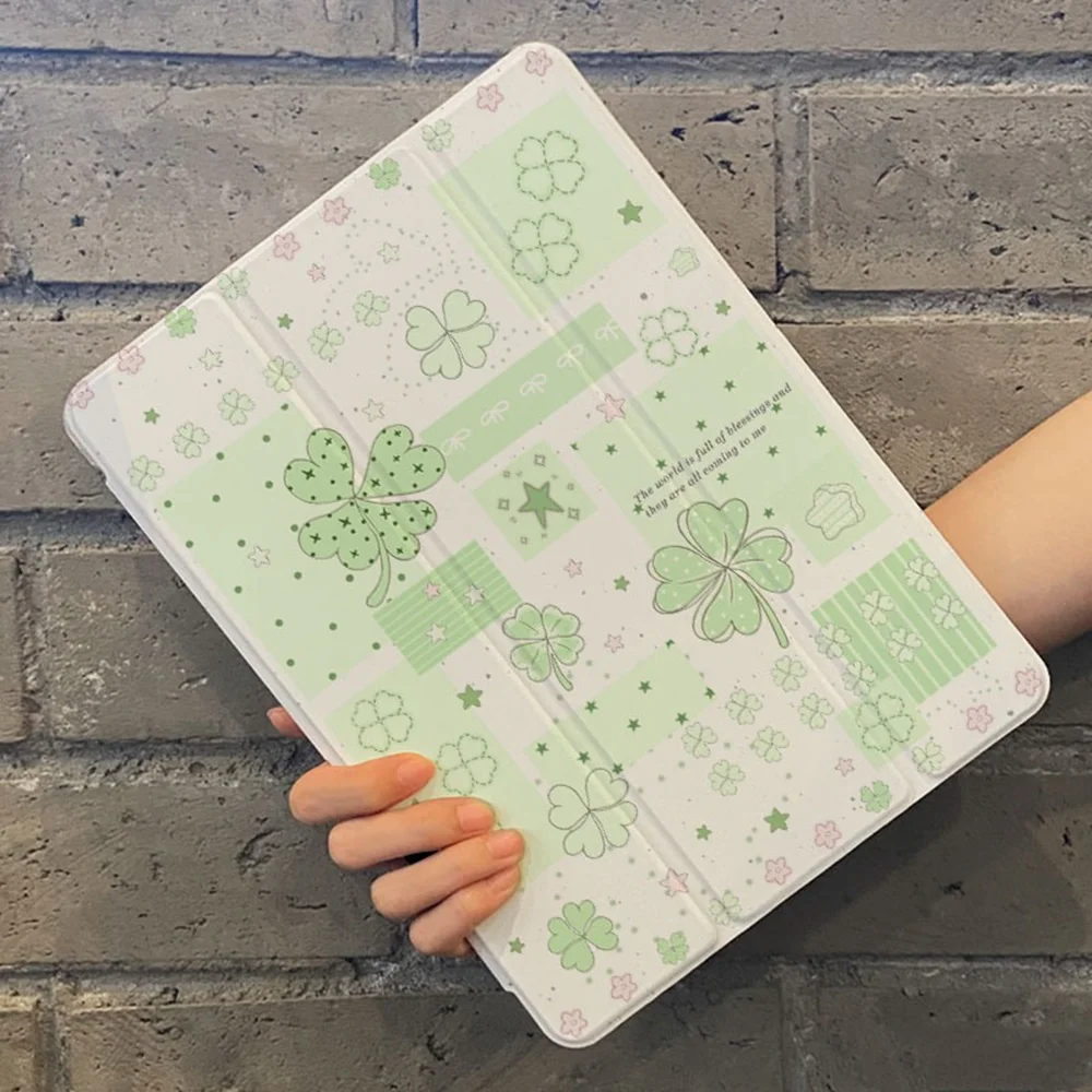 Ins Four-Leaf Clover New Tablet Case For iPad Pro 11 12.9in 13 M4 9.7 10.2 5/6th 7/8/9 10 11th MINI 6 7 Air 5 6 7 Trifold Case