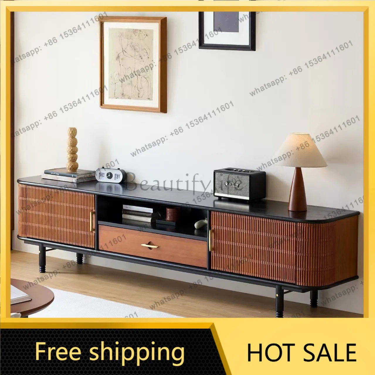 XX. Medium and ancient style solid wood TV cabinet, living room high-end small apartment locker