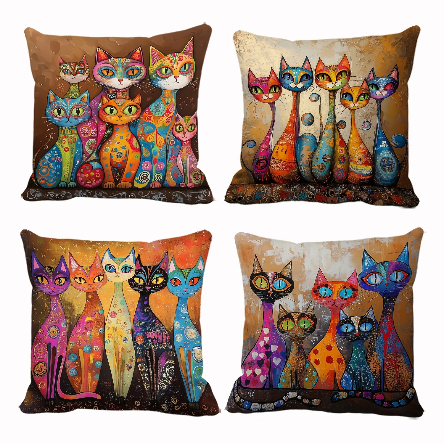 4-piece cute cat pillowcase set, home decor, for holiday parties, car, insert not included, single-sided print
