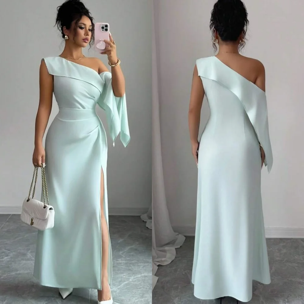 

Customized Modern Style Matching Jersey Ruched Mermaid One-shoulder Ankle Length Dresses Bespoke Occasion Dresses Fashion Sexy