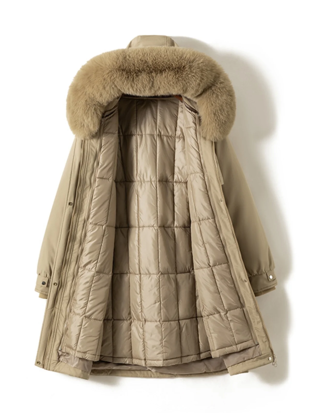 

Warm Fce Lined Mid-Length Ladies' Cotton Jaet New Sle Over-Knee Fur Coat Street Sle Long Sve Hooded Winter Coat