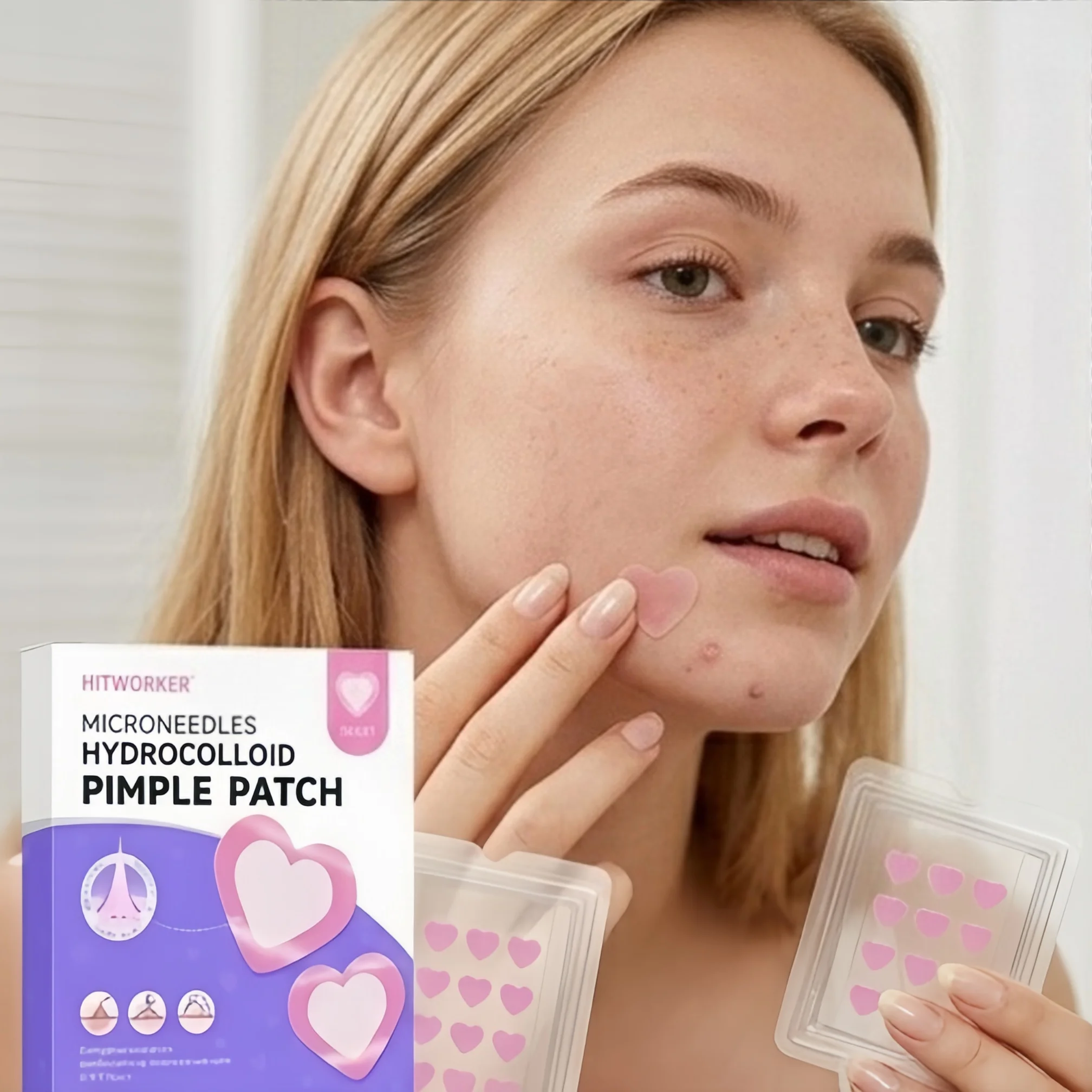 Pink Heart Acne Patches 9/18pcs, Cute Pimple Stickers for Face, Covers & Conceals Spots, Cleanses Skin, Great Gift for Women