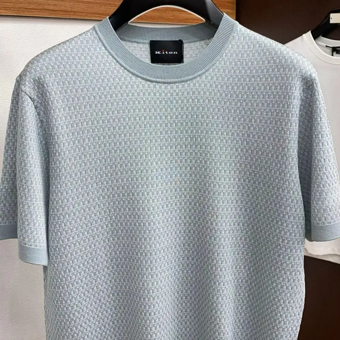 

Kiton итальянский модный легкий роскошный мужской вязаный свитер с круглым вырезом, универсальная повседневная футболка с коротким рукавом