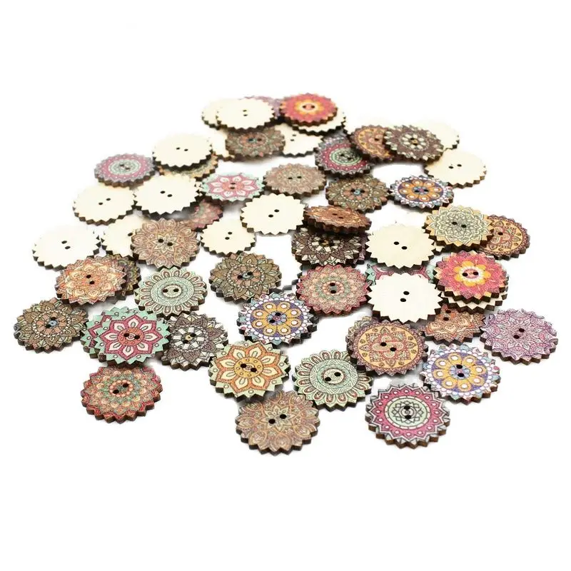 50pcs /lot 20/25mm Painted Gear Buttons Scrapbooking Handwork Sewing wooden Decorative buttons