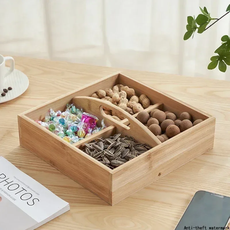 2026 - Handmade wooden dried fruit tray with 4 storage compartments, affordable price, comparable to a dried fruit box.