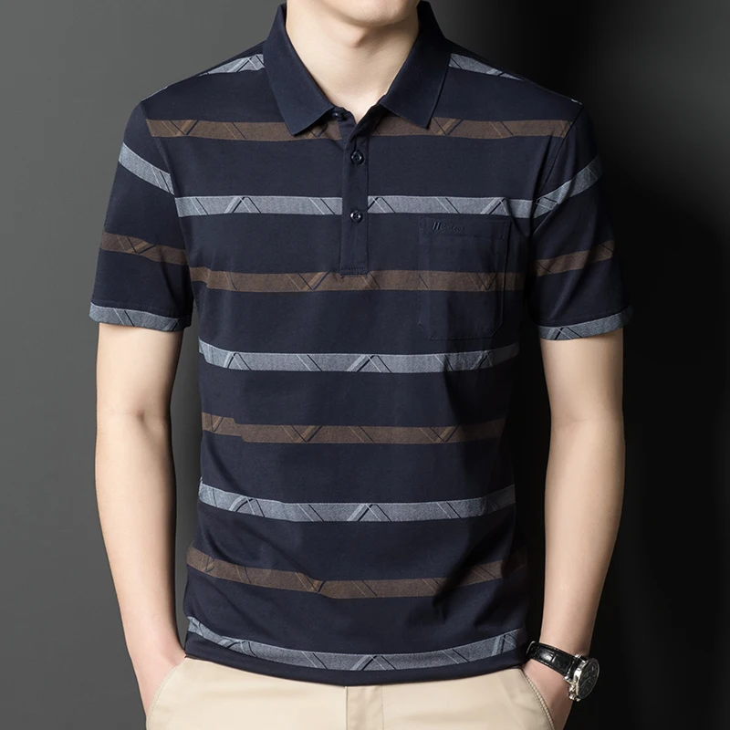 

2022 Summer Golf Men's Polo Shirts Luxury Short Sleeve Smart Casual Striped Thin Male T-shirts Simple Loose Man Tees 3XL