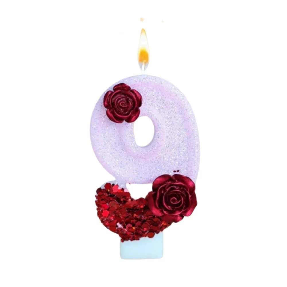 Number Pink Glitter Red Rose Flower Birthday Candle 0 1 2 3 4 5 6 7 8 9 3D Number Candle Cake Topper Birthday Party Cake Decor view 5