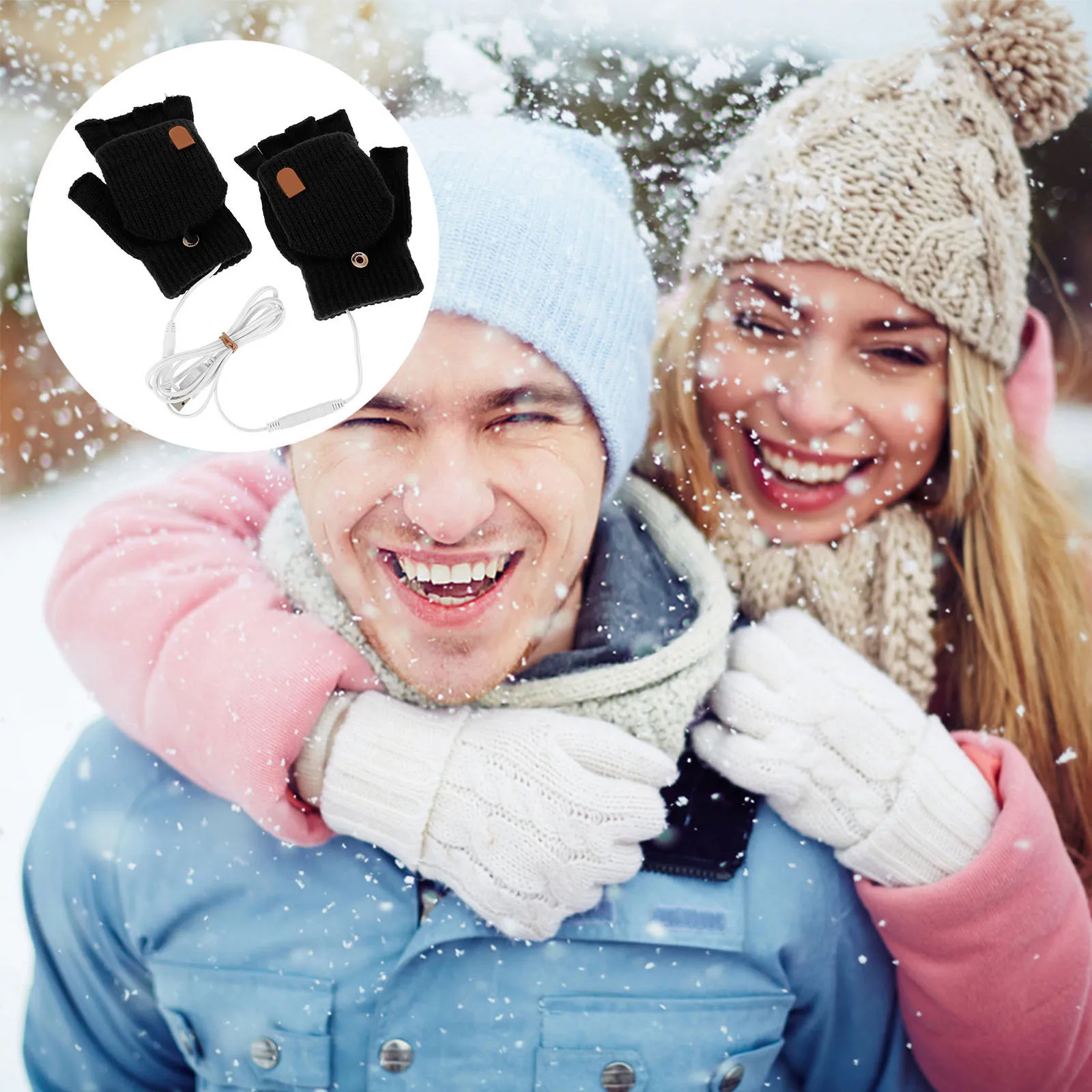 

1Pair Winter Cycling Gloves with USB Heating Element Touch Screen Functionality Warm Flip Cover for Biking Riding Motorbike Cold